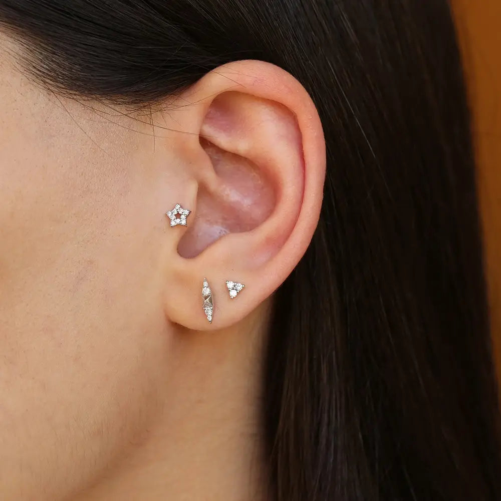 Peak Pırlanta Taşlı Beyaz Altın Piercing
