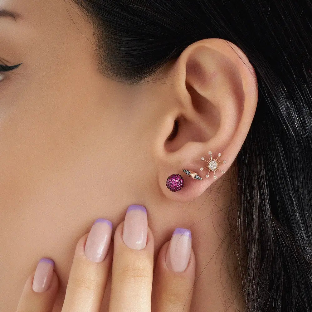 Peak Siyah Pırlanta Taşlı Rose Altın Piercing