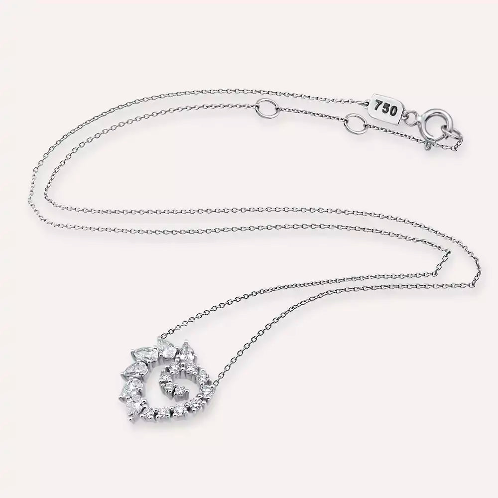 Boucle Damla Kesim Pırlanta Taşlı Beyaz Altın Kolye