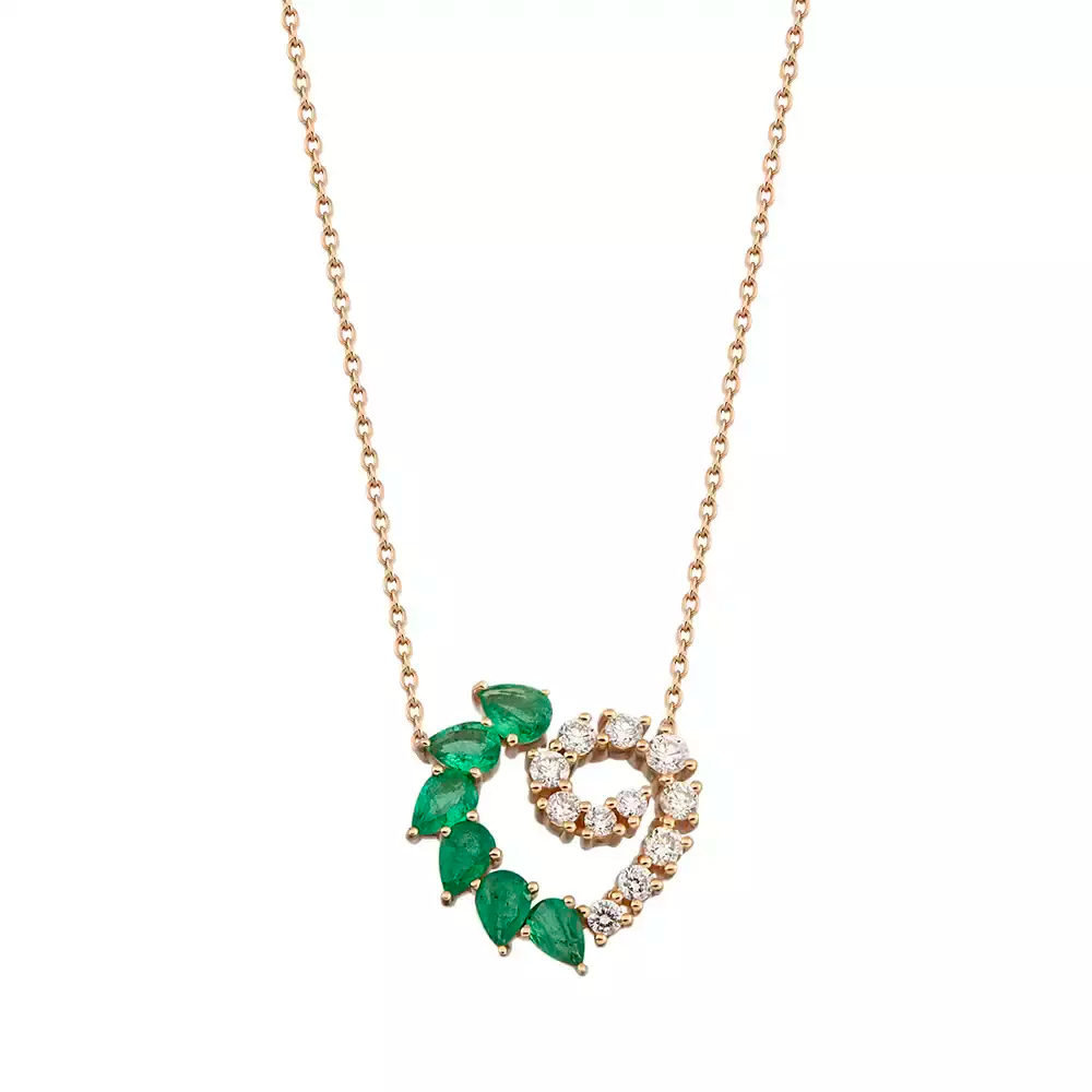 Boucle Emerald and Diamond Rose Gold Necklace