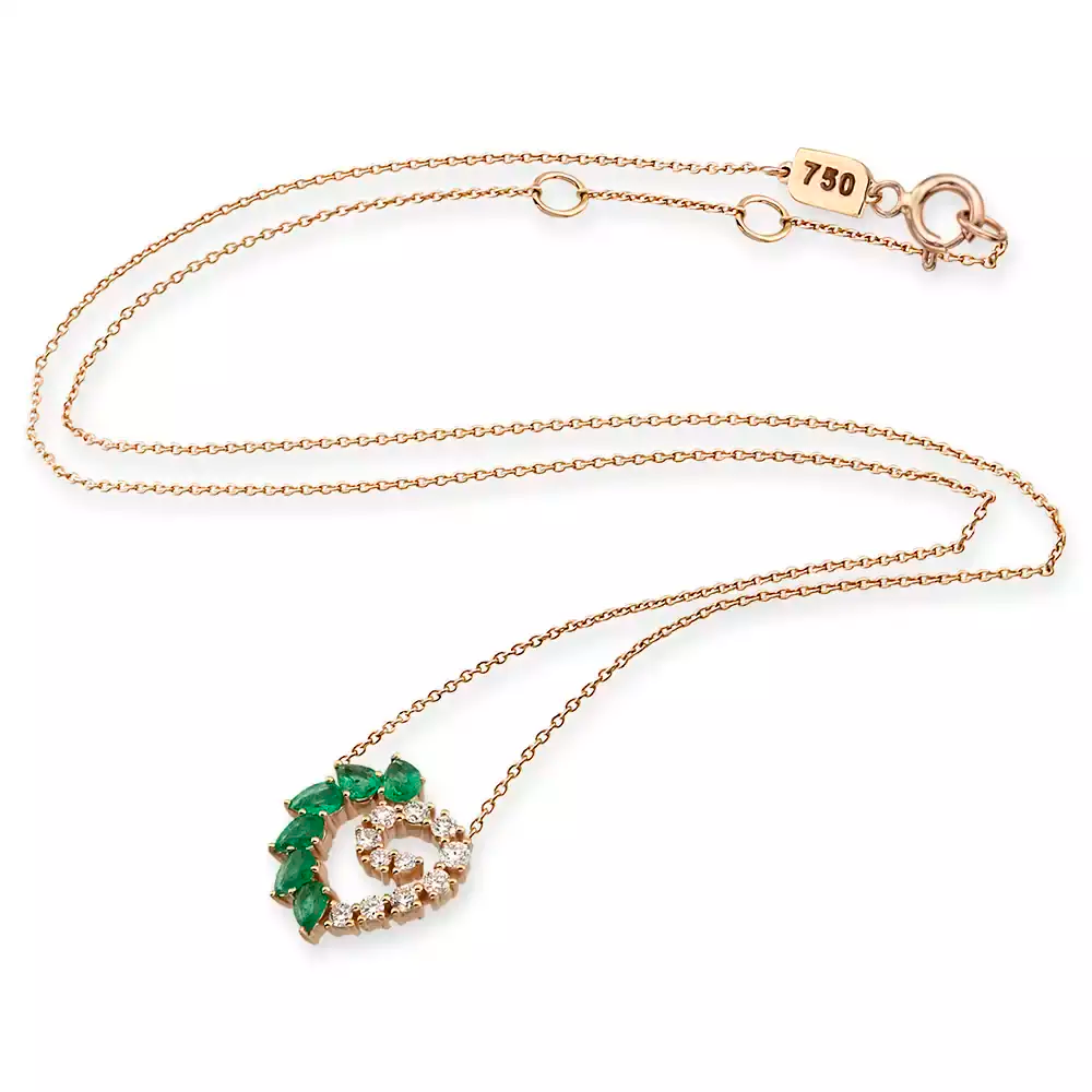 Boucle Emerald and Diamond Rose Gold Necklace