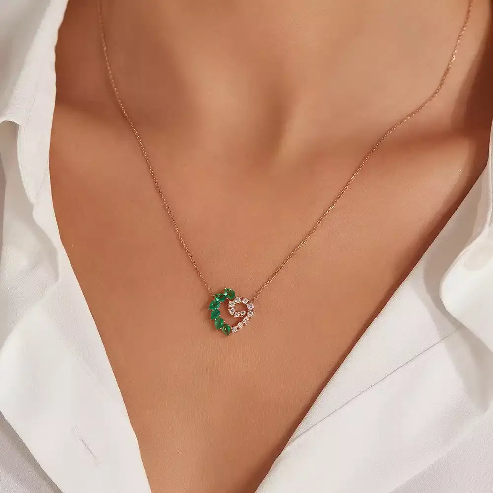 Boucle Emerald and Diamond Rose Gold Necklace