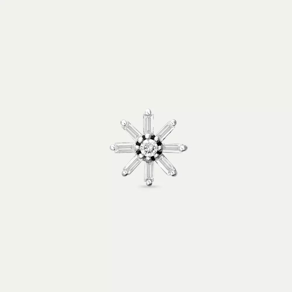 Daisy Diamond Studded White Gold Single Earring