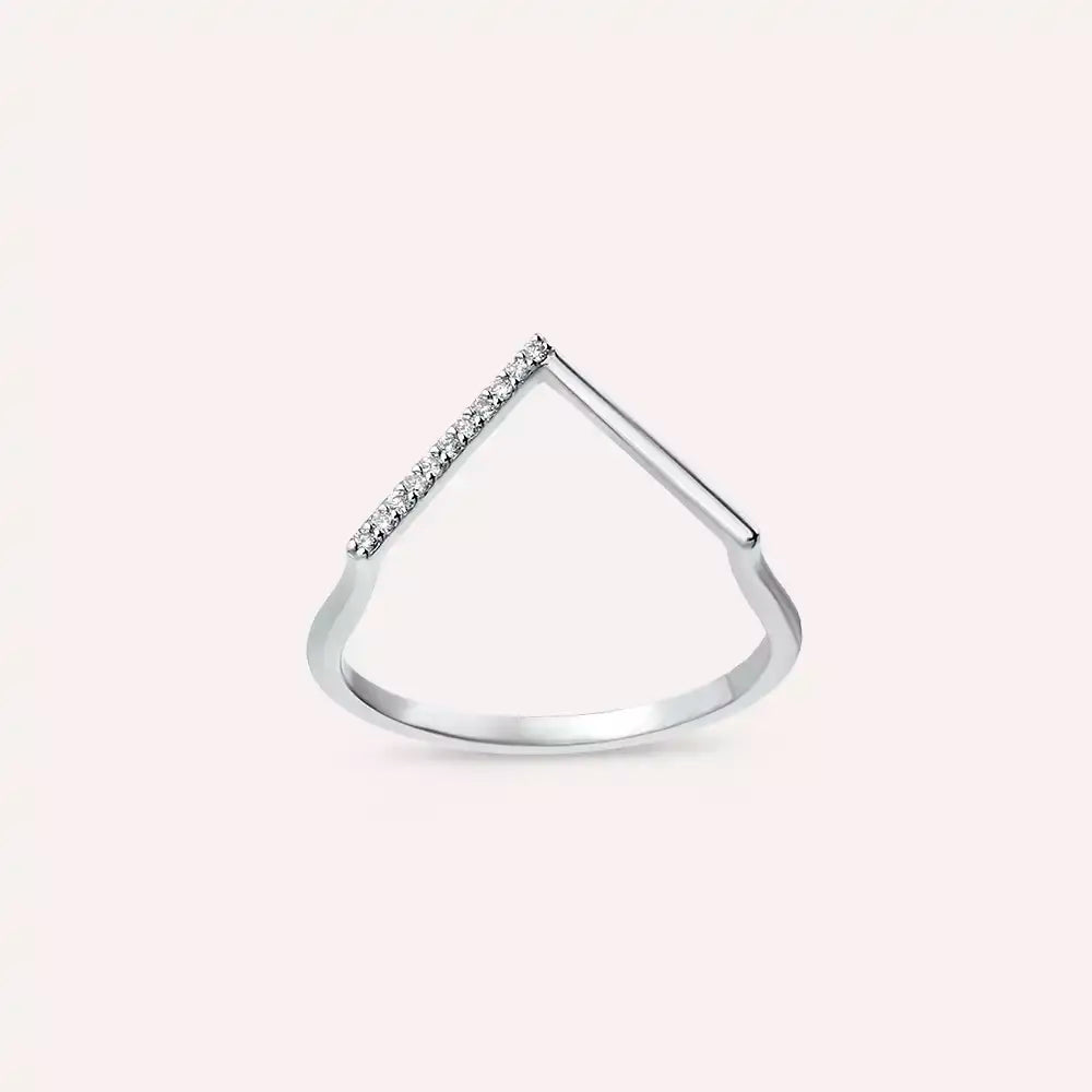 Diamond White Gold Minimal V Ring