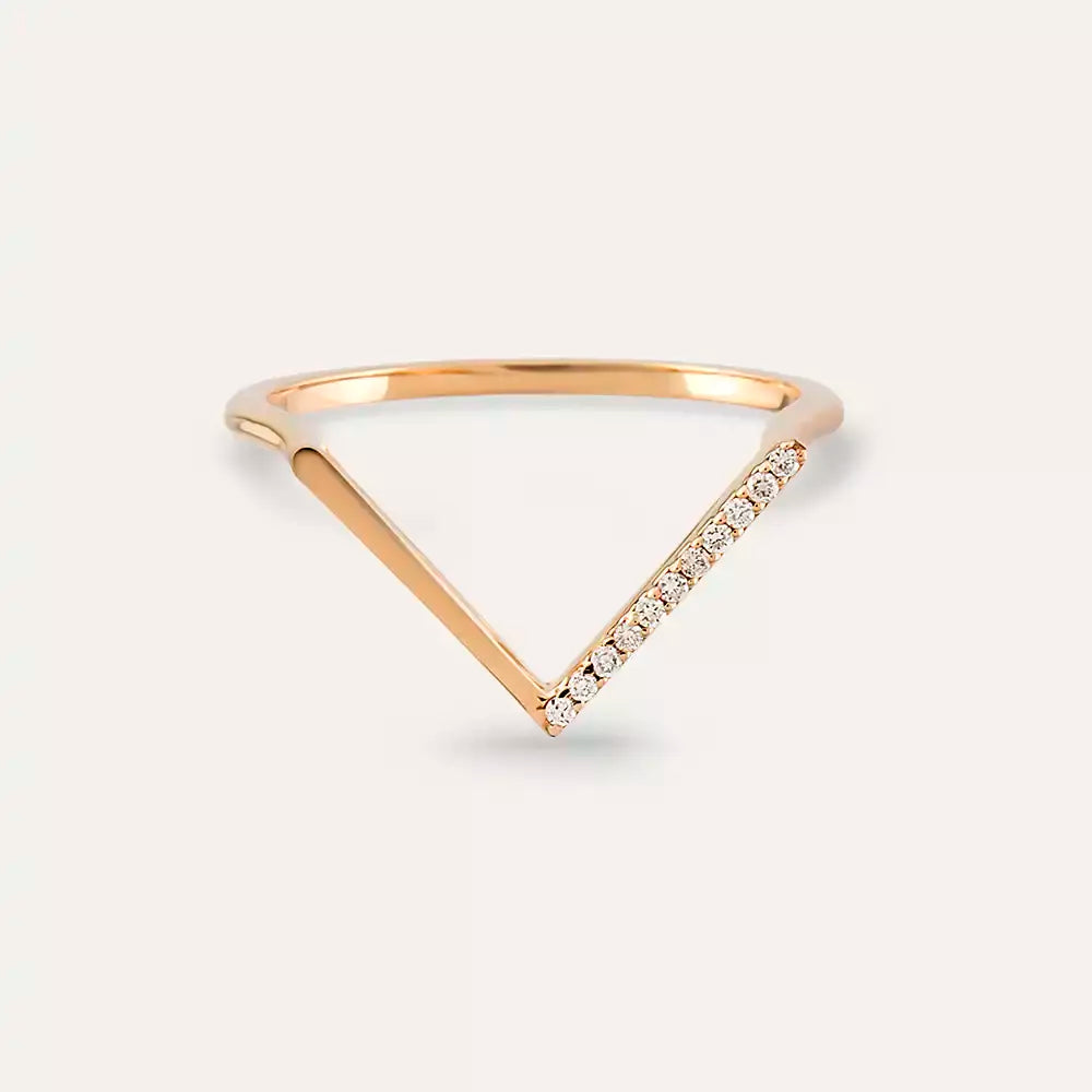 Rose Gold Minimal V Ring with Diamond
