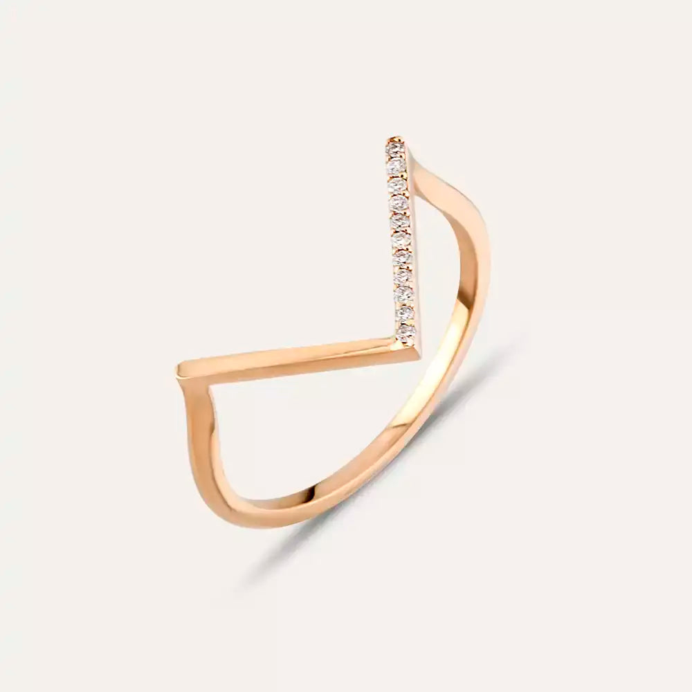 Rose Gold Minimal V Ring with Diamond