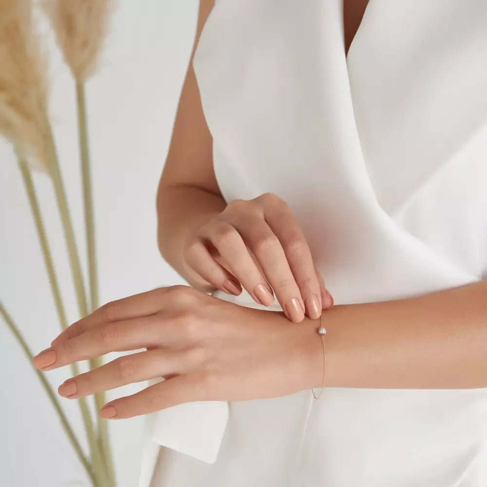 Diamond Rose and White Gold Ball Bracelet