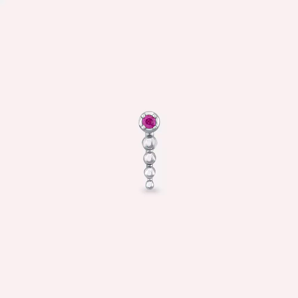 White Gold Single Earring with Pink Sapphire Stone