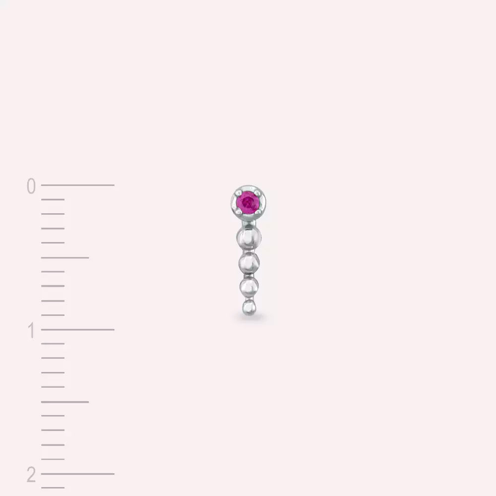 White Gold Single Earring with Pink Sapphire Stone
