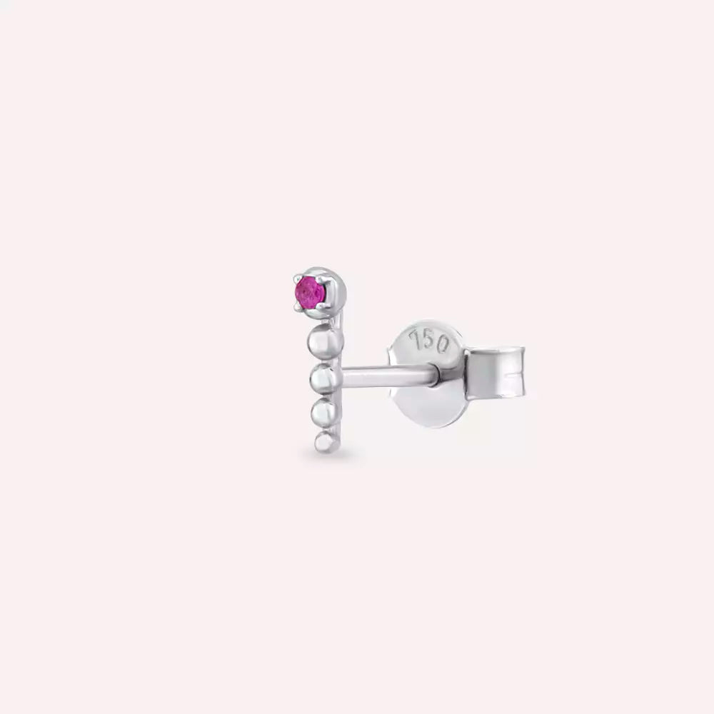 White Gold Single Earring with Pink Sapphire Stone