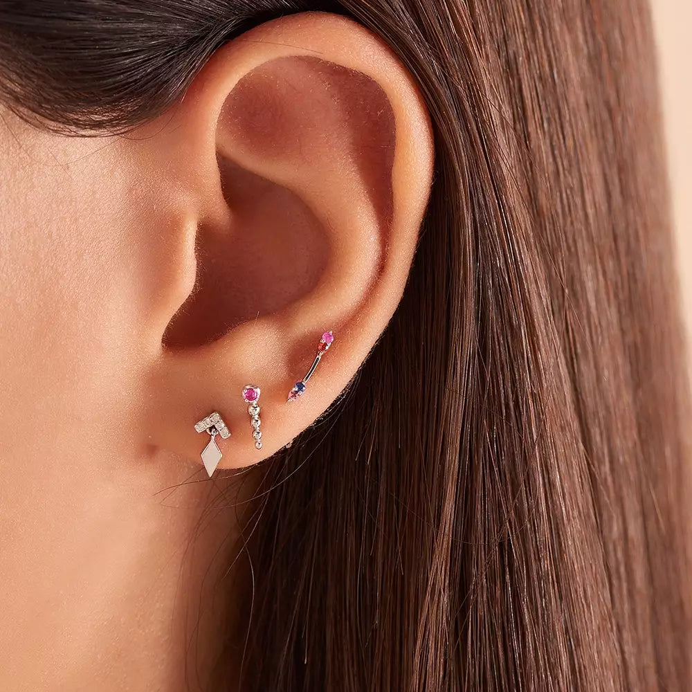 White Gold Single Earring with Pink Sapphire Stone