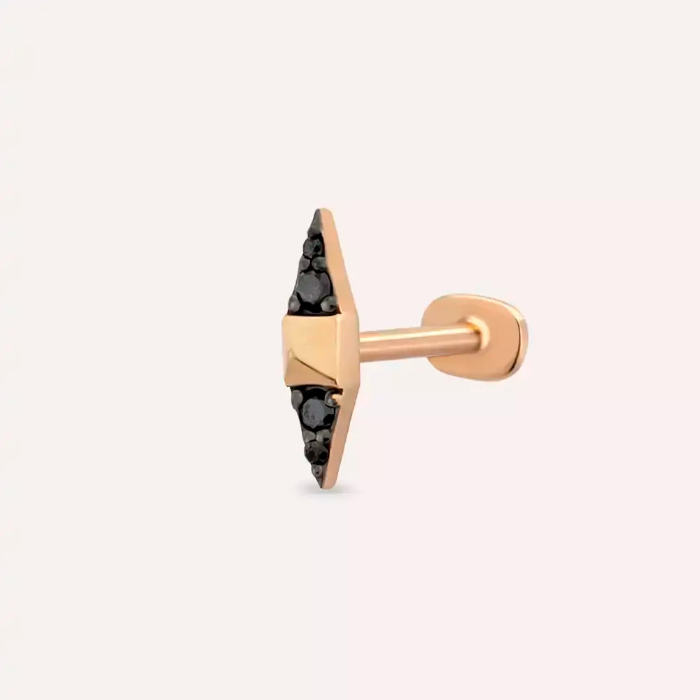 Peak Siyah Pırlanta Taşlı Rose Altın Piercing