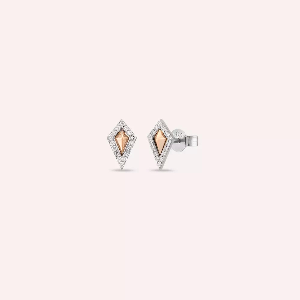 Punta Diamond Stud Rose and White Gold Earrings