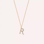 R Letter 0.10 CT Diamond Rose Gold Necklace