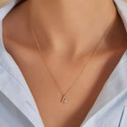 R Letter 0.10 CT Diamond Rose Gold Necklace
