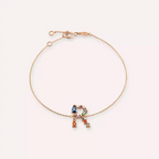 R Letter Brown Diamond and Multicolor Sapphire Bracelet