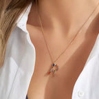 R Letter Multicolor Sapphire and Diamond Rose Gold Necklace