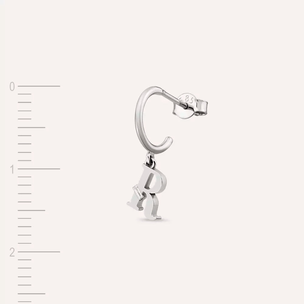 R Letter Diamond Drop White Gold Single Earring