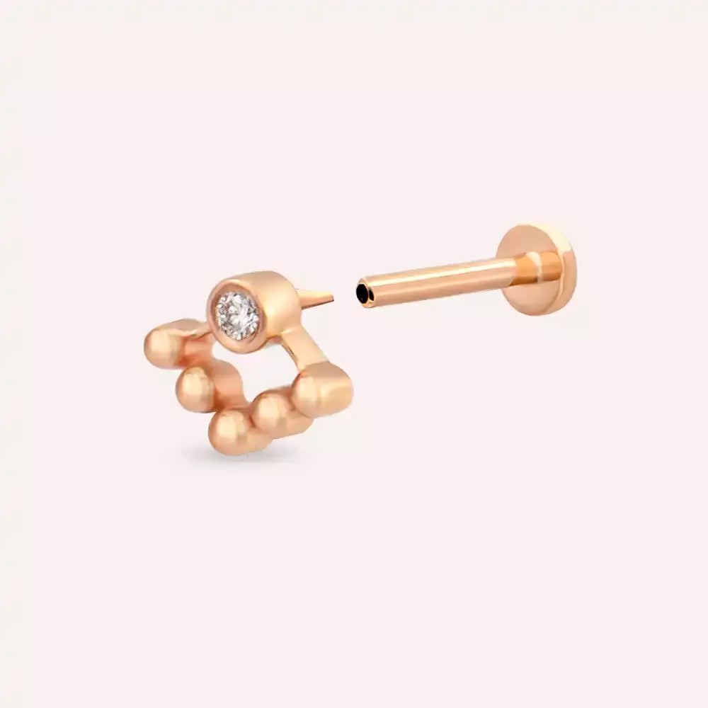 Ray Pırlanta Taşlı Rose Altın Piercing