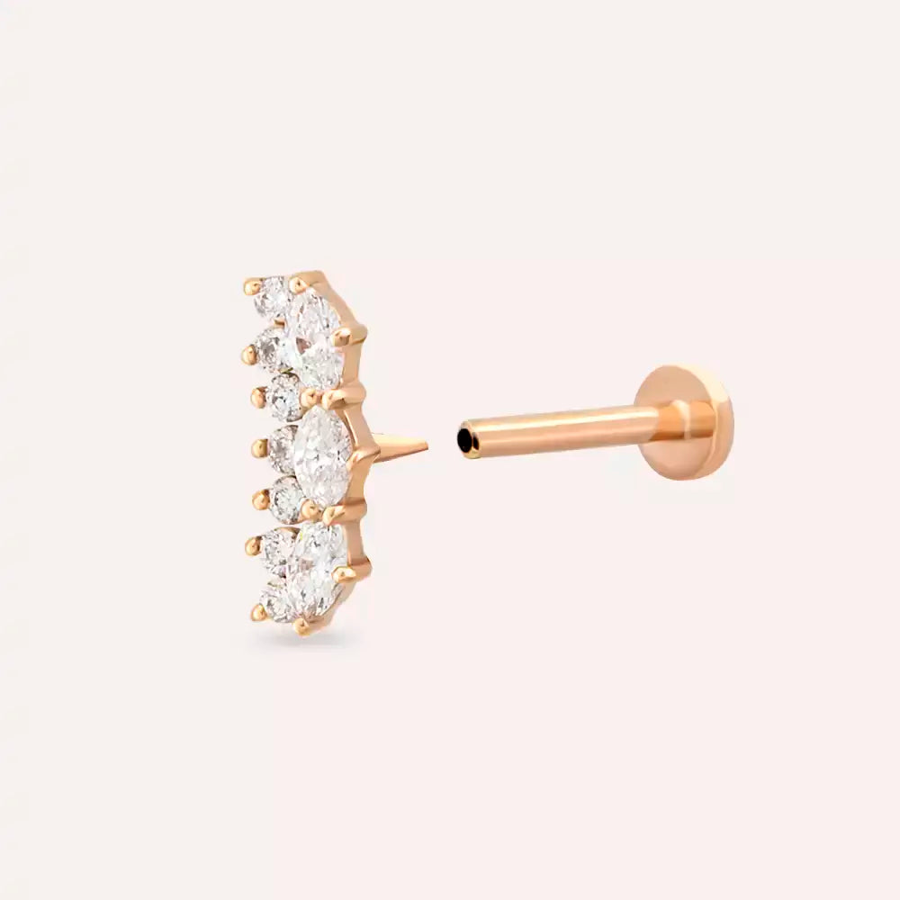 Raya Pırlanta Taşlı Rose Altın Piercing