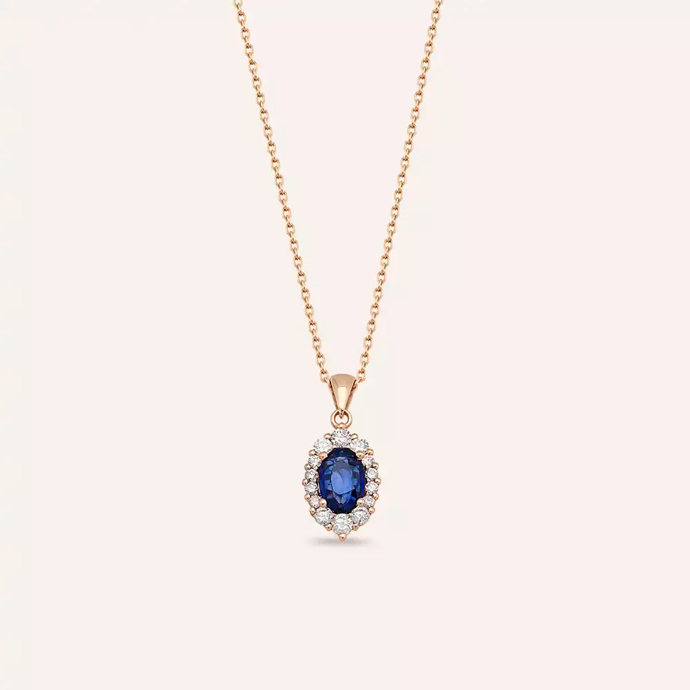 Regina Multicolor Safir ve Pırlanta Taşlı Rose Altın Kolye