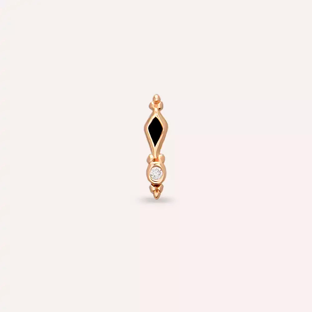 Riba Pırlanta Taşlı ve Siyah Mineli Rose Altın Piercing