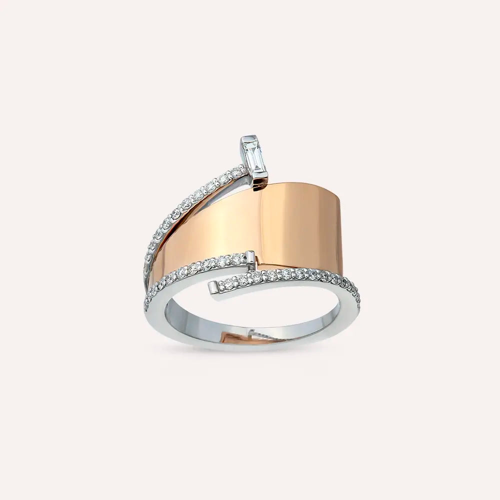 Rivet 0.37 CT Baguette Diamond Rose and White Gold Ring