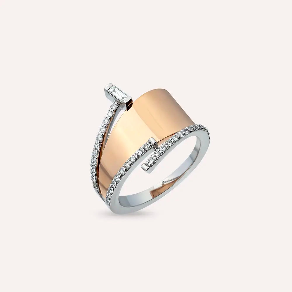 Rivet 0.37 CT Baguette Diamond Rose and White Gold Ring