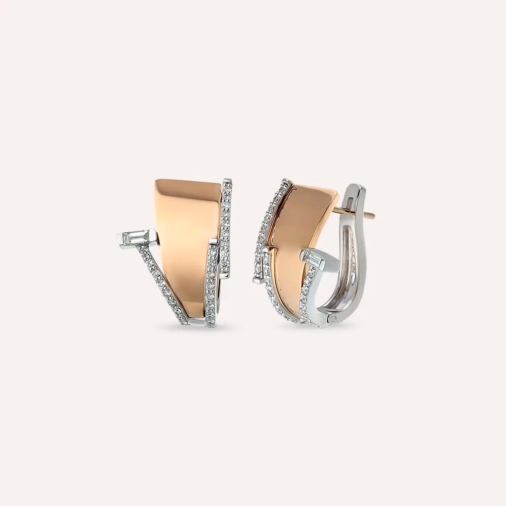 Rivet 0.60 CT Baguette Diamond Rose and White Gold Earrings