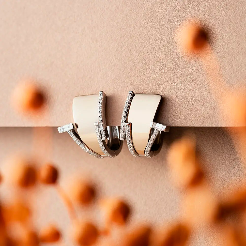Rivet 0.60 CT Baguette Diamond Rose and White Gold Earrings