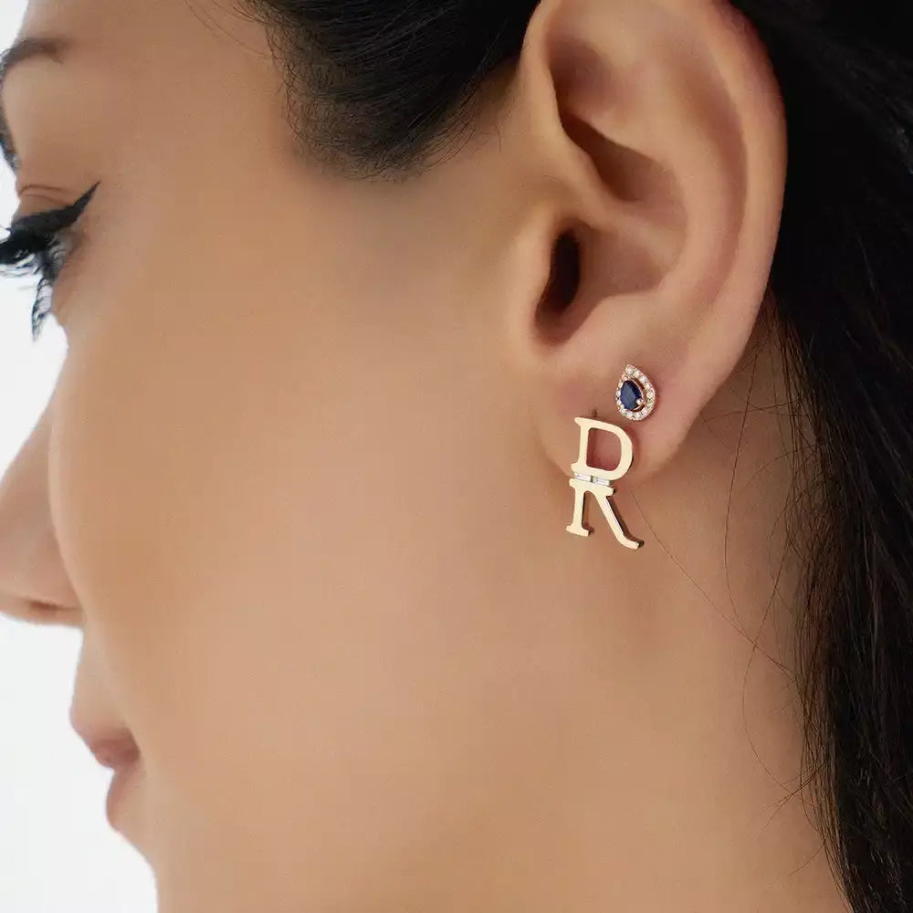 Rose Gold Single Earring with Rosa Sapphire and Diamond Stones