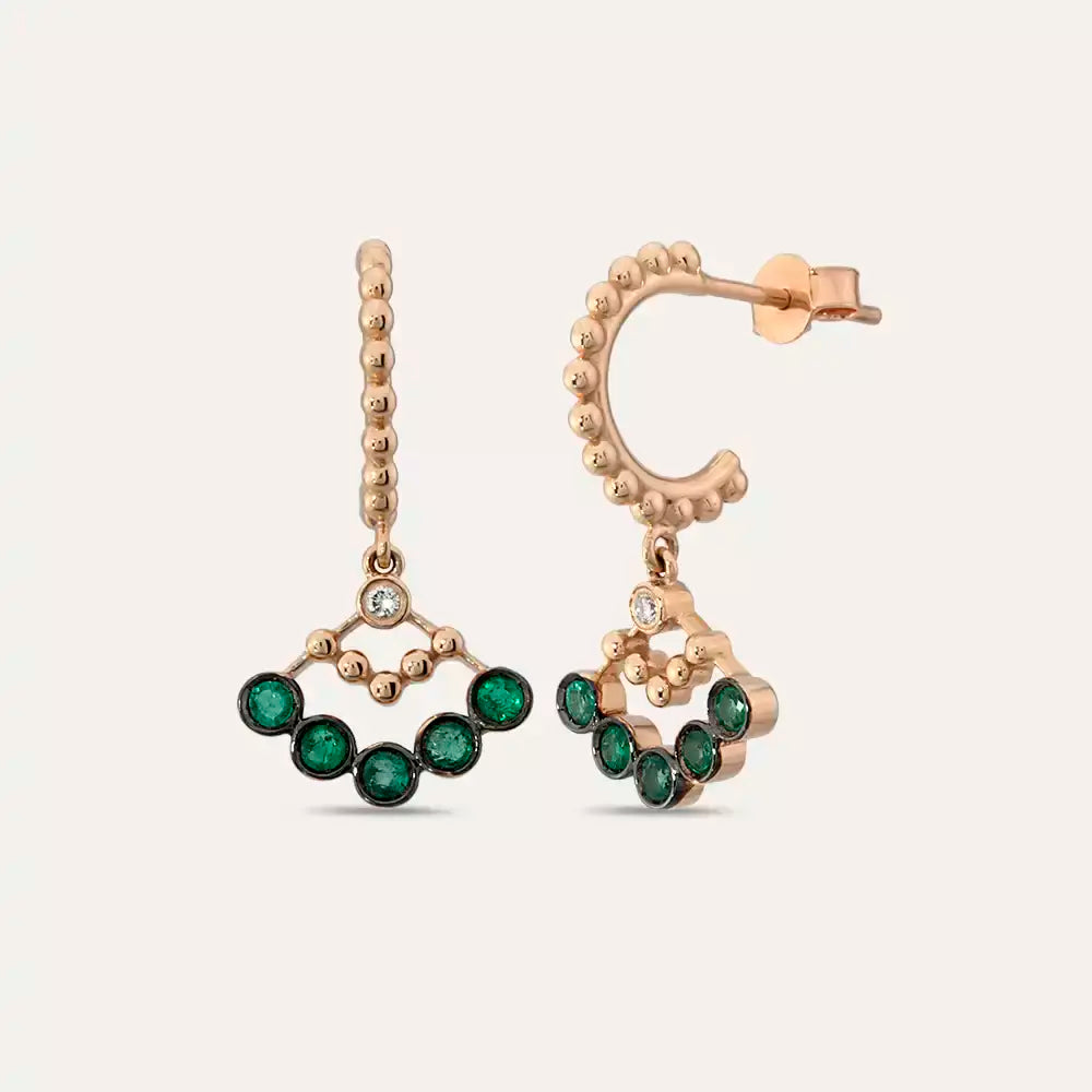Rosary Emerald Rose Gold Earrings