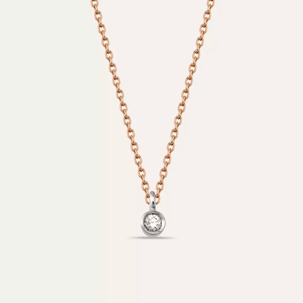 Rose and White Gold Solitaire Necklace