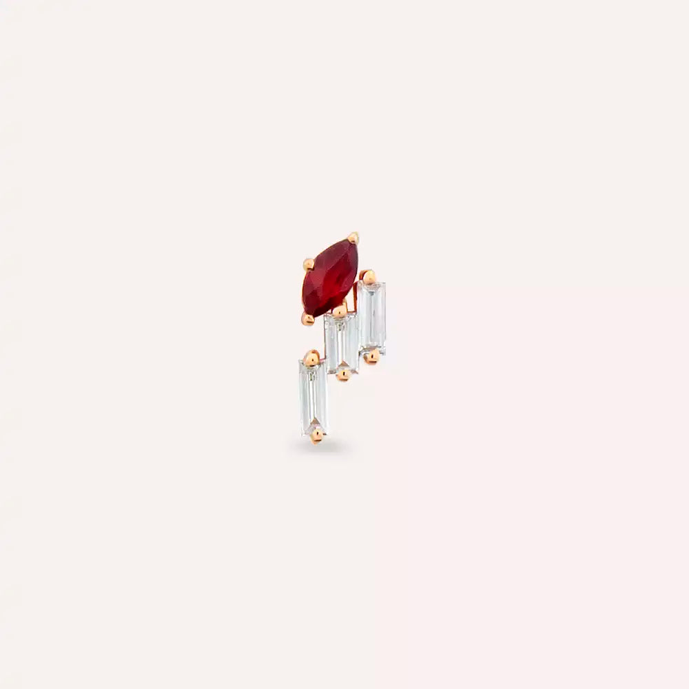Rossa Red Safir ve Pırlanta Taşlı Rose Altın Piercing