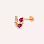 Rubi Yakut ve Pırlanta Taşlı Rose Altın Piercing