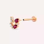 Rubi Yakut ve Pırlanta Taşlı Rose Altın Piercing