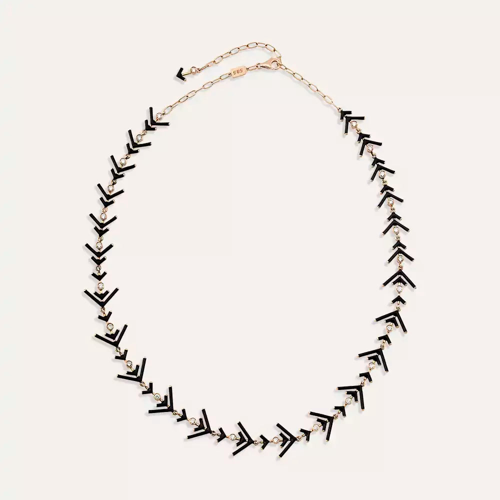 Armor Diamond and Black Enamel Necklace