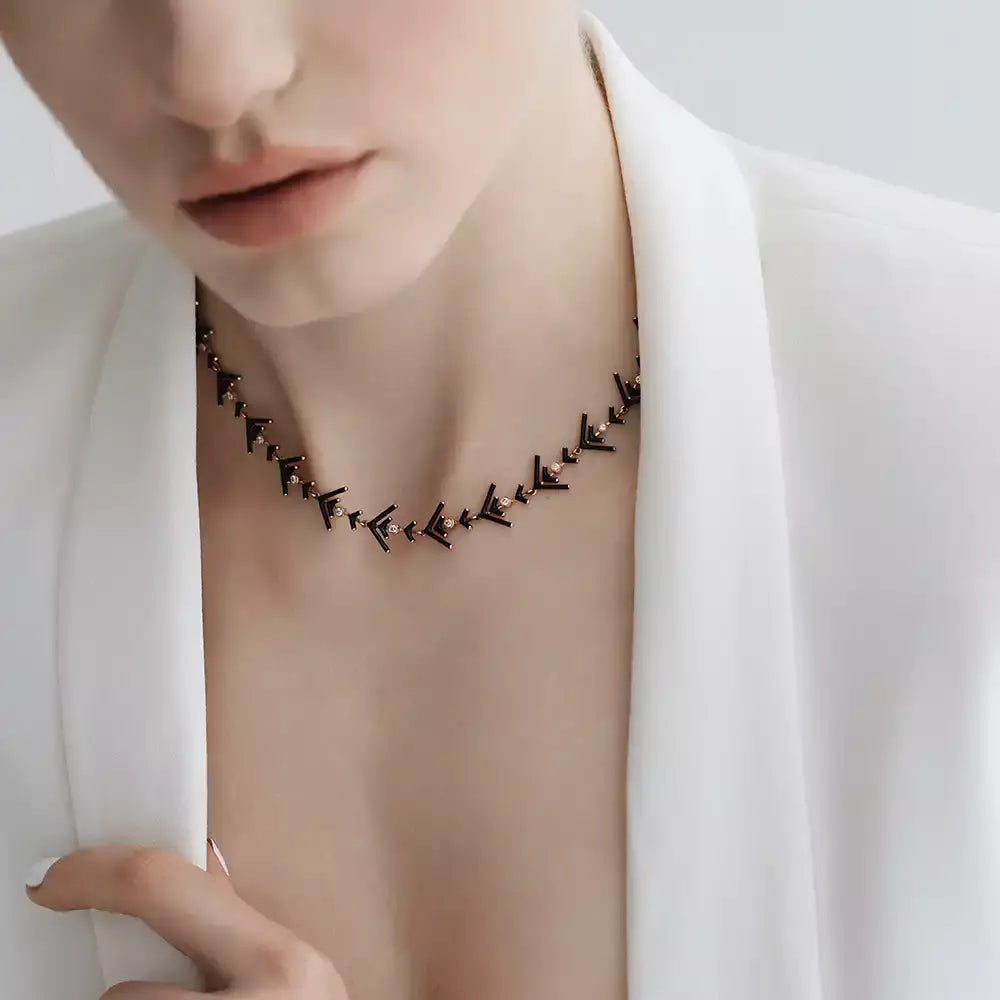 Armor Diamond and Black Enamel Necklace