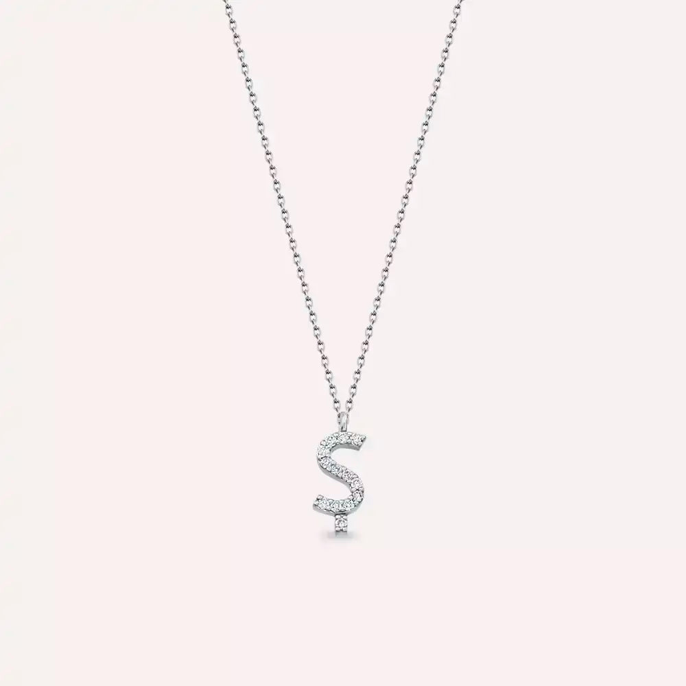 Ş Harf 0.08 CT Pırlanta Taşlı Beyaz Altın Kolye