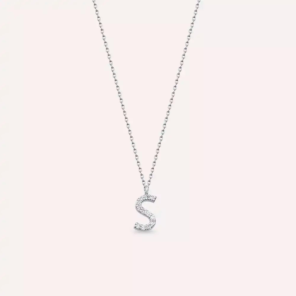 S Harf 0.06 CT Pırlanta Taşlı Beyaz Altın Kolye