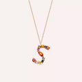 S Harf Brown Pırlanta ve Multicolor Safir Taşlı Rose Altın Kolye