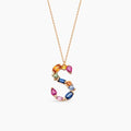 S Harf Multicolor Safir Taşlı Rose Altın Kolye