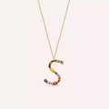 S Harf Multicolor Safir ve Brown Pırlanta Taşlı Rose Altın Kolye
