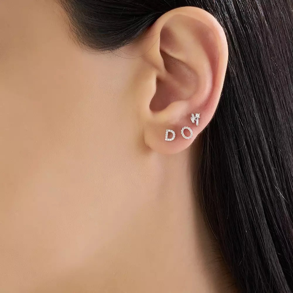 Micra 0.08 CT Baguette Diamond White Gold Mini Single Earring