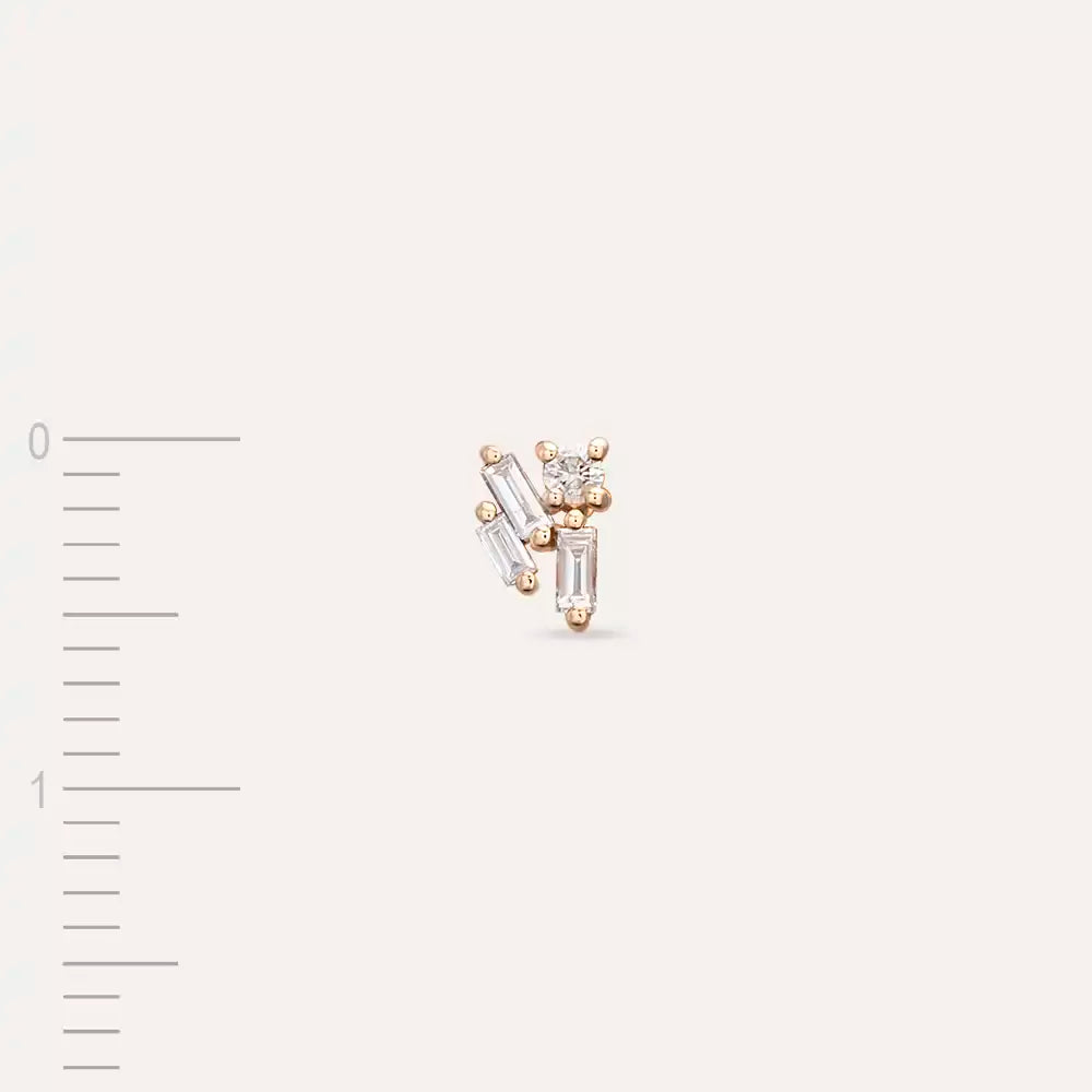 Micra 0.08 CT Baguette Diamond Rose Gold Mini Single Earring