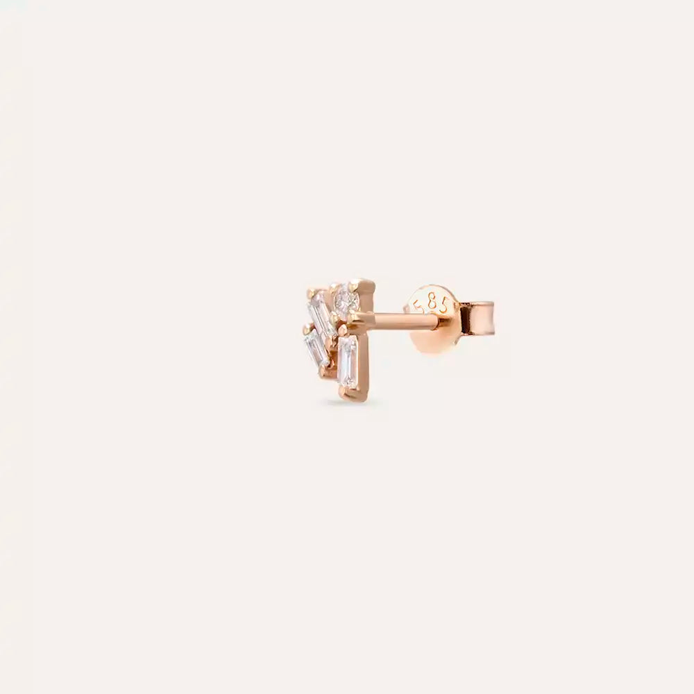Micra 0.08 CT Baguette Diamond Rose Gold Mini Single Earring