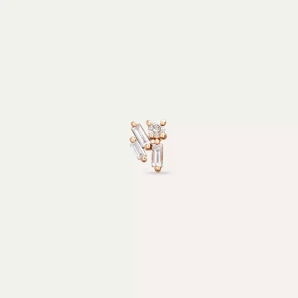 Micra 0.08 CT Baguette Diamond Rose Gold Mini Single Earring