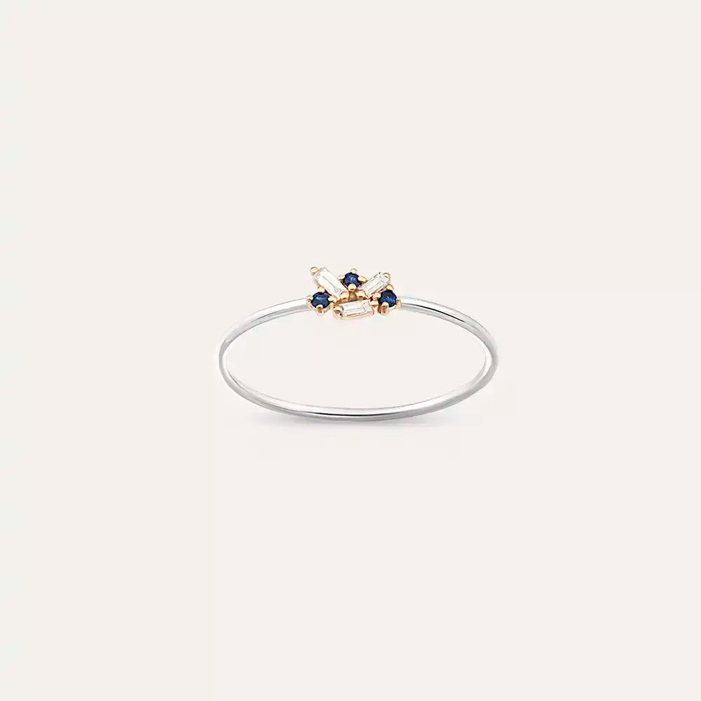 Micra 0.09 CT Blue Safir ve Baget Pırlanta Taşlı Yüzük