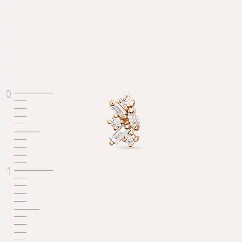 Micra 0.10 CT Baguette Diamond Rose Gold Mini Single Earring