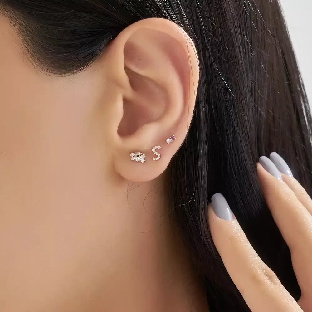 Micra 0.10 CT Baguette Diamond Rose Gold Mini Single Earring